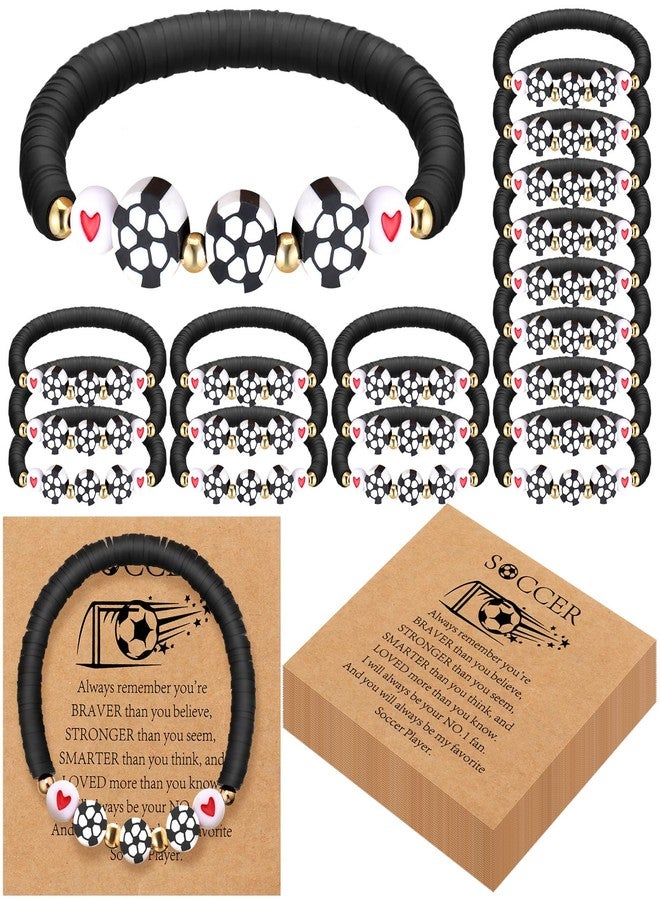 Ecation 20 Set Soccer Bracelets Team Gift Bulk Adjustable Sport Bead Ball Charm Bracelet with Inspirational Card for Sport Soccer Ball Team Lovers Players Gifts Birthday Party Favors(Black) - Image 1